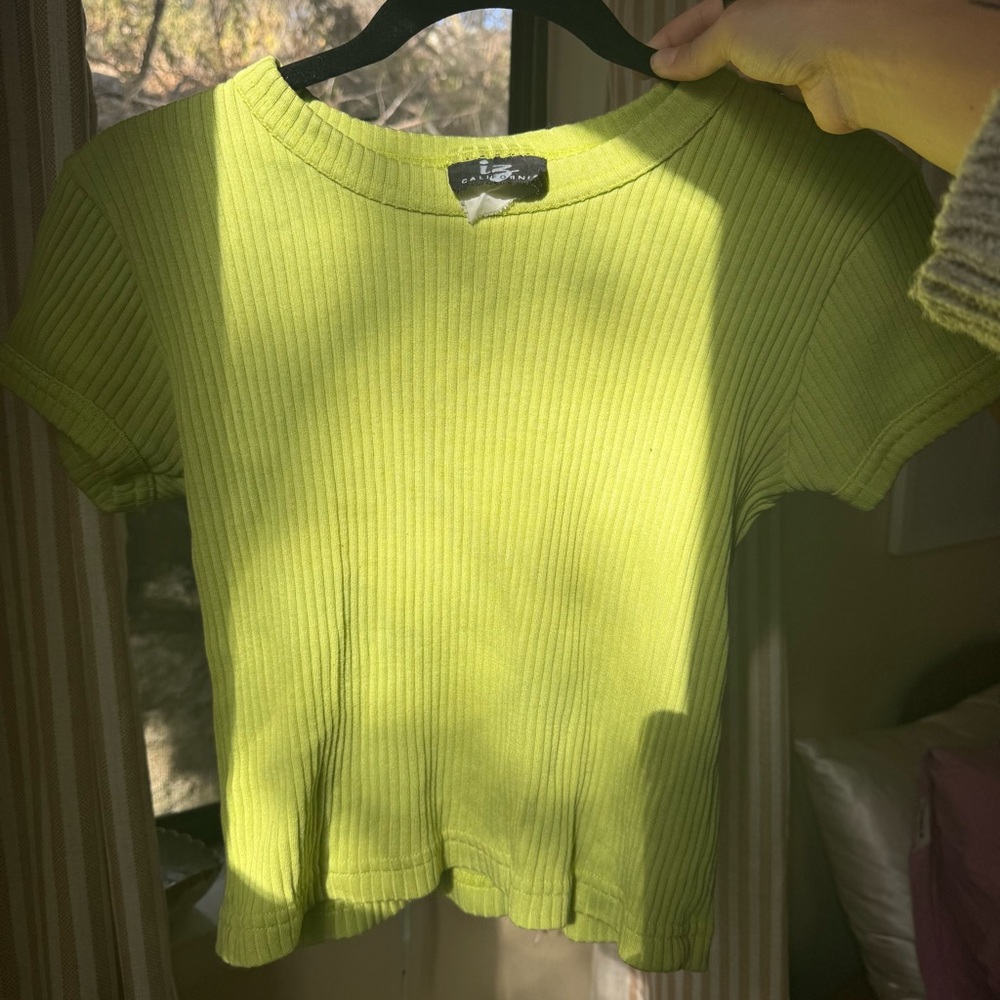 Vintage Green Ribbed Short Sleeve Top